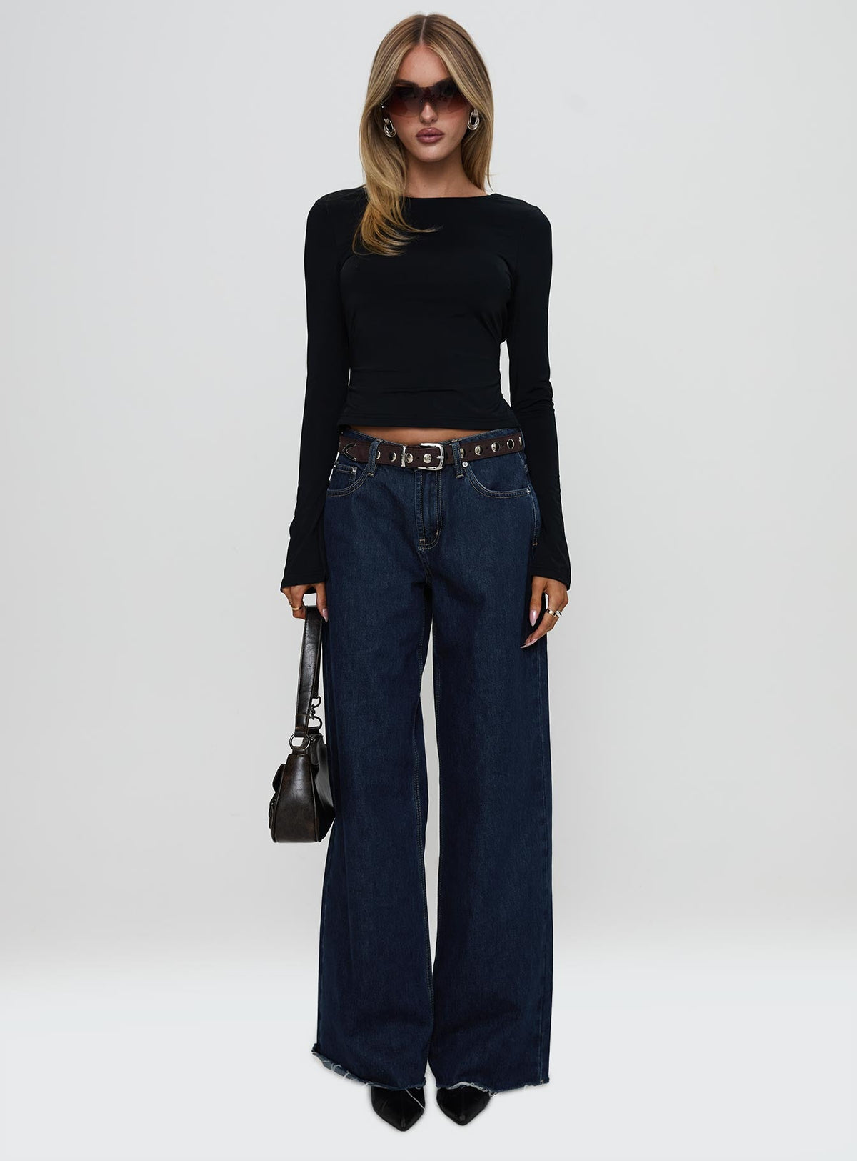 Harpur Long Sleeve Backless Top Black