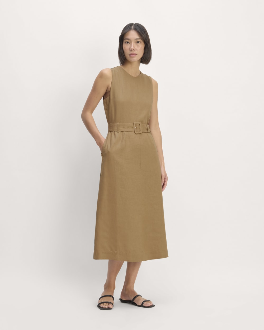 The Linen Belted Midi Dress | Tiger's Eye