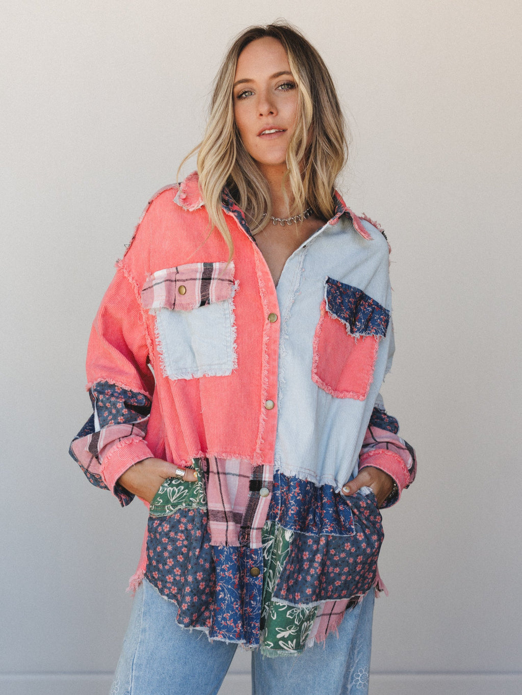 Flower Mountains Button Down Top  - Coral Multi