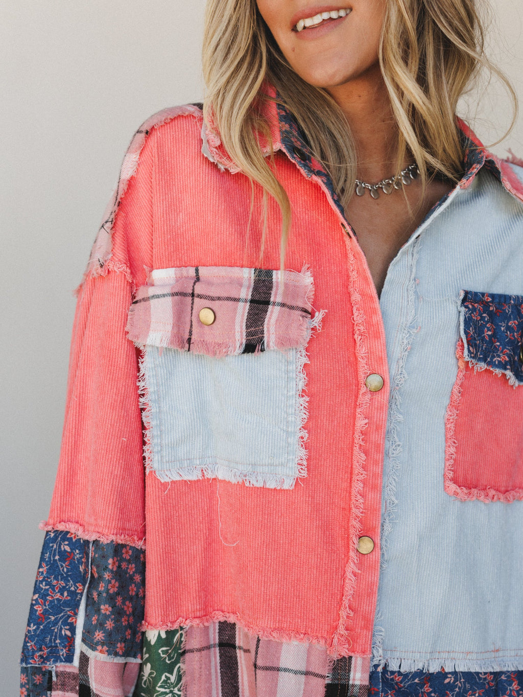 Flower Mountains Button Down Top  - Coral Multi