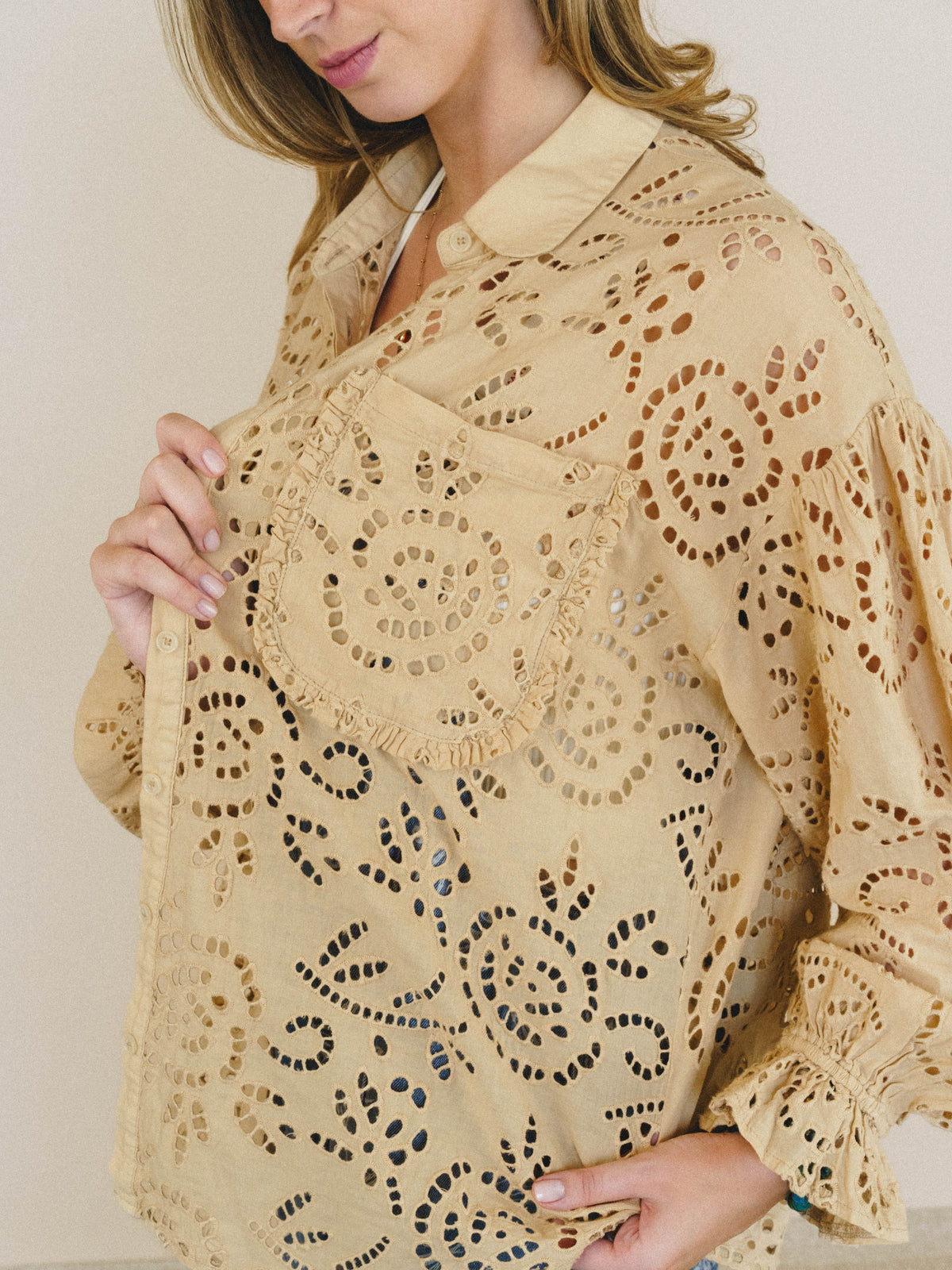 Soft Light Eyelet Blouse - Almond