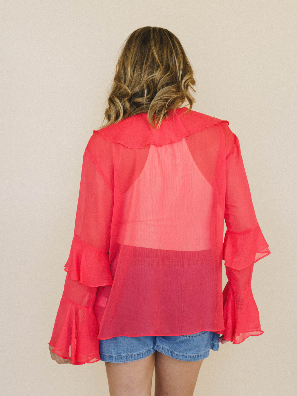 Ginger Rose Ruffle Blouse - Red Orange