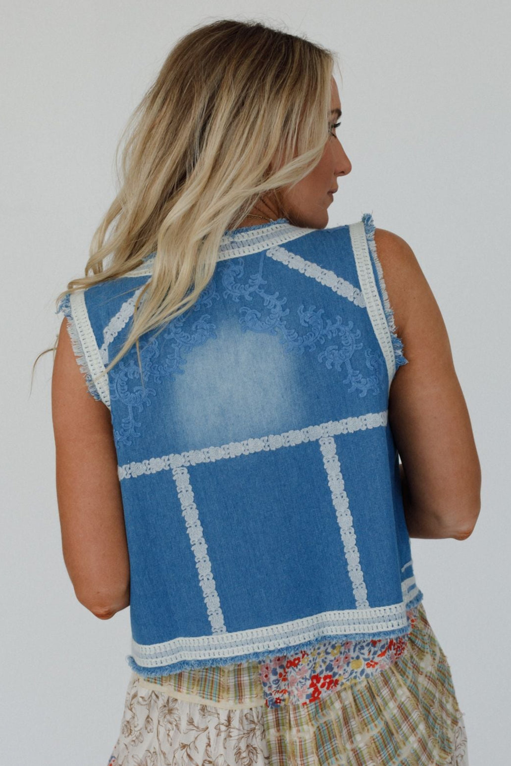 Bombshell Embroidered Vest - Indigo