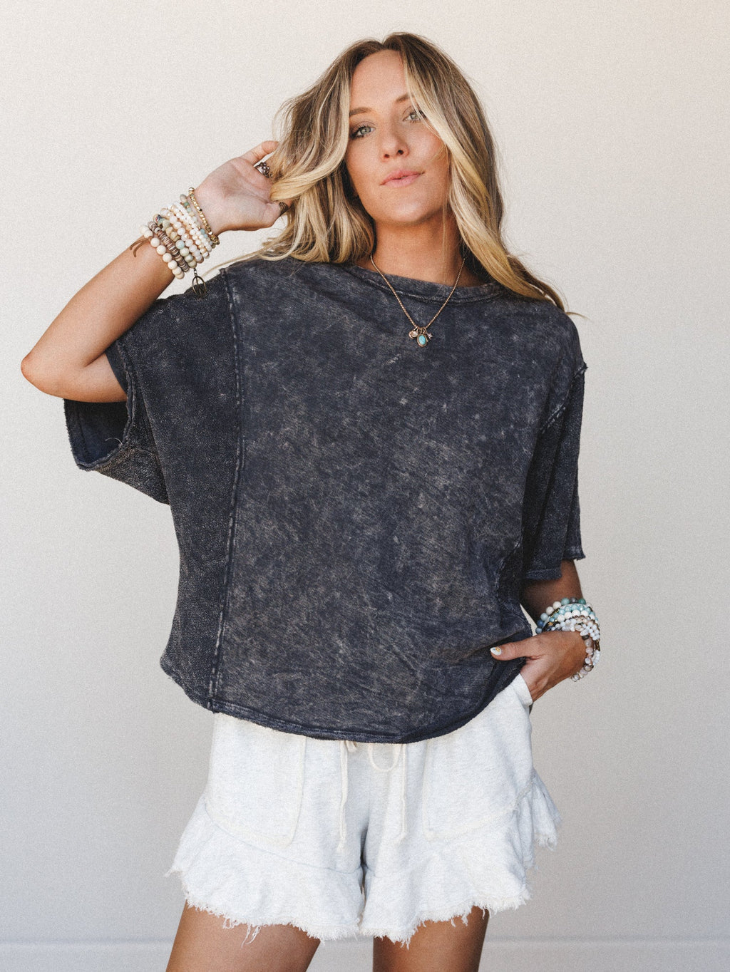 The Nest Quiet Muse Textured Top - Charcoal