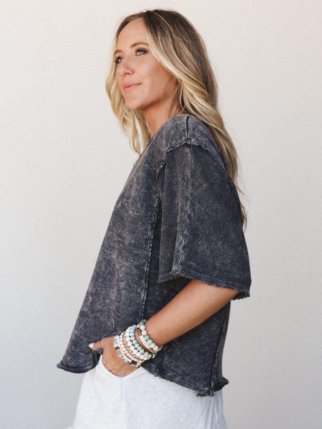 The Nest Quiet Muse Textured Top - Charcoal