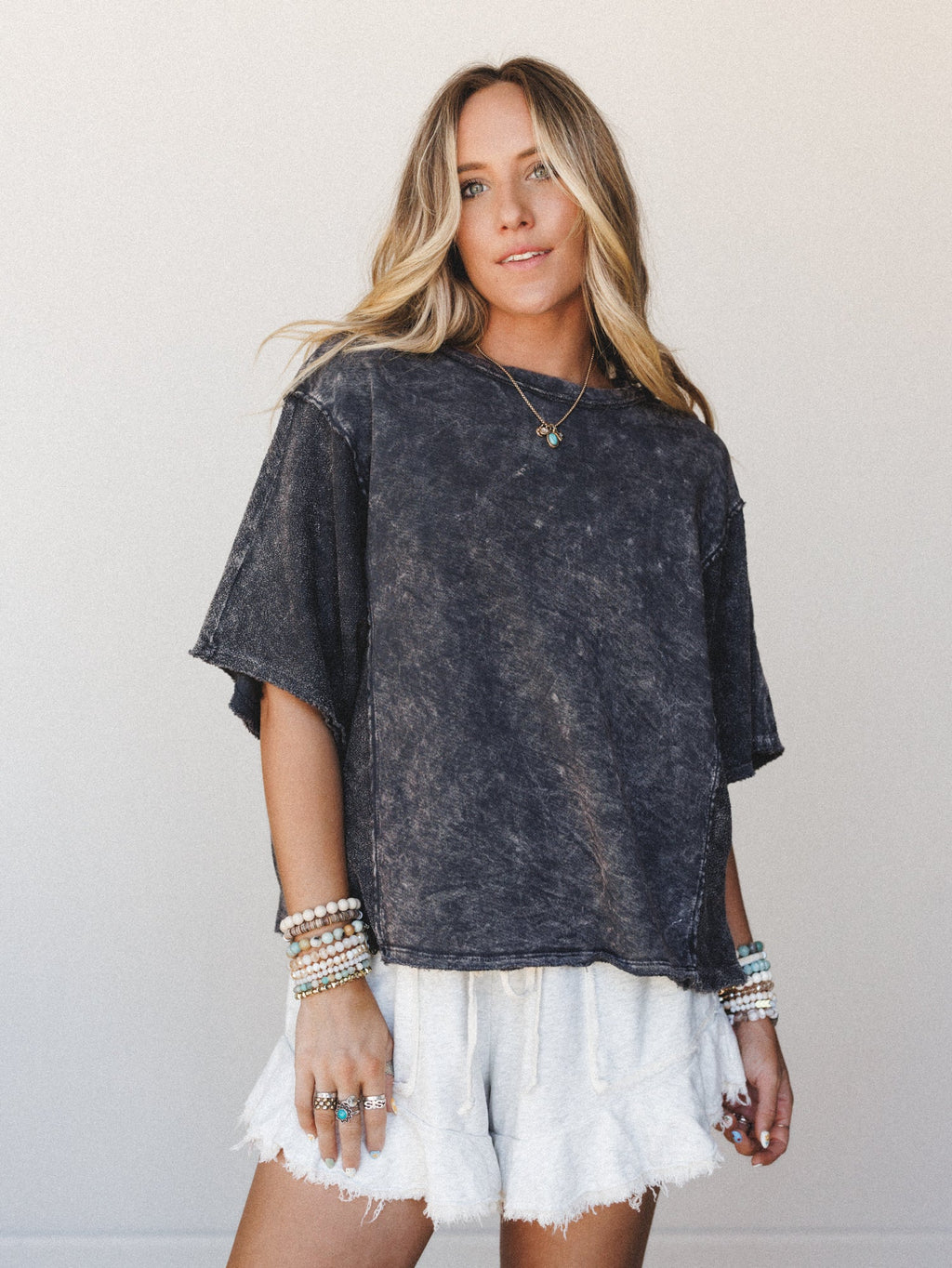 The Nest Quiet Muse Textured Top - Charcoal