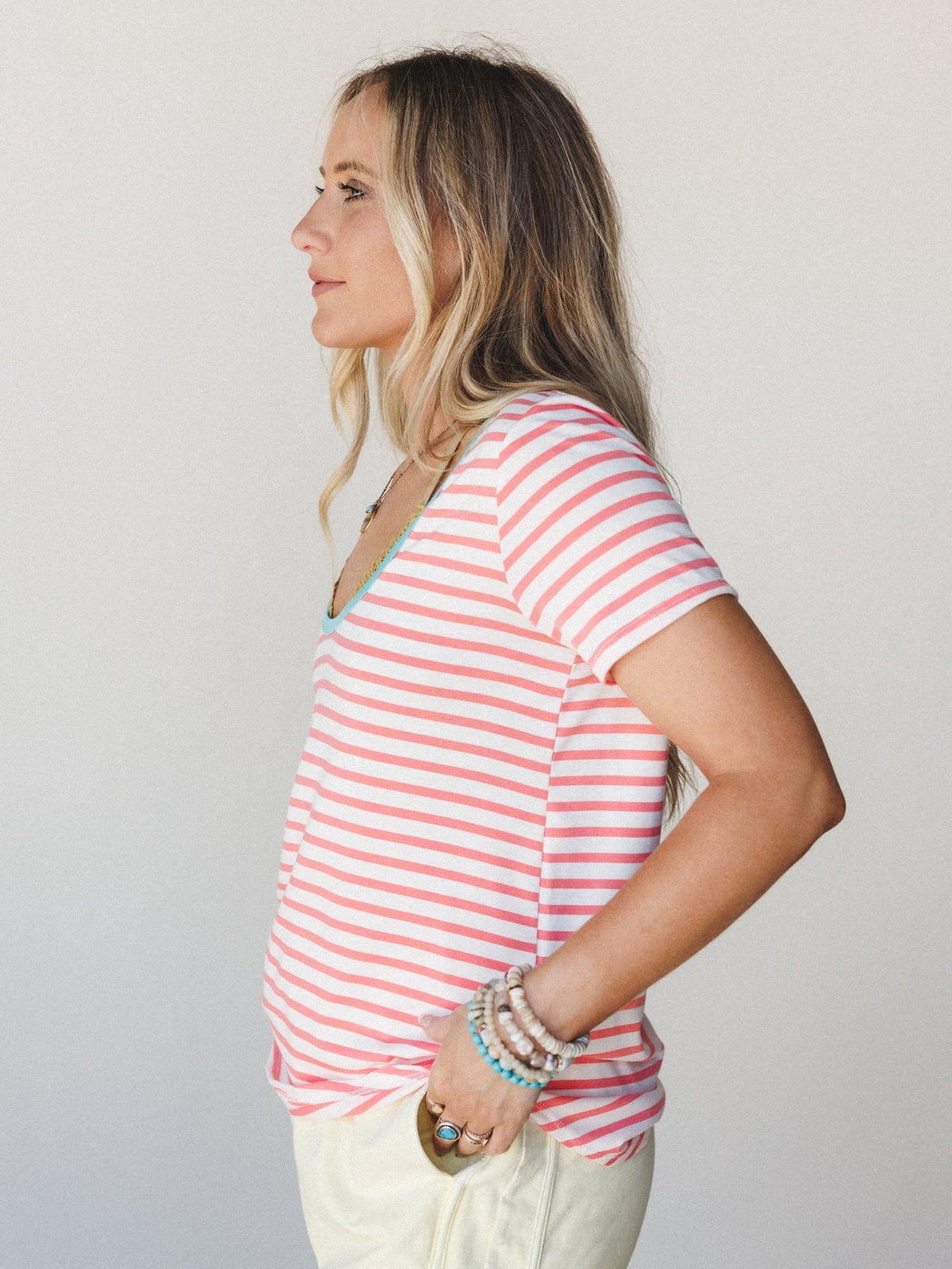 The Nest Scoop Neck Bralette Tee - Coral