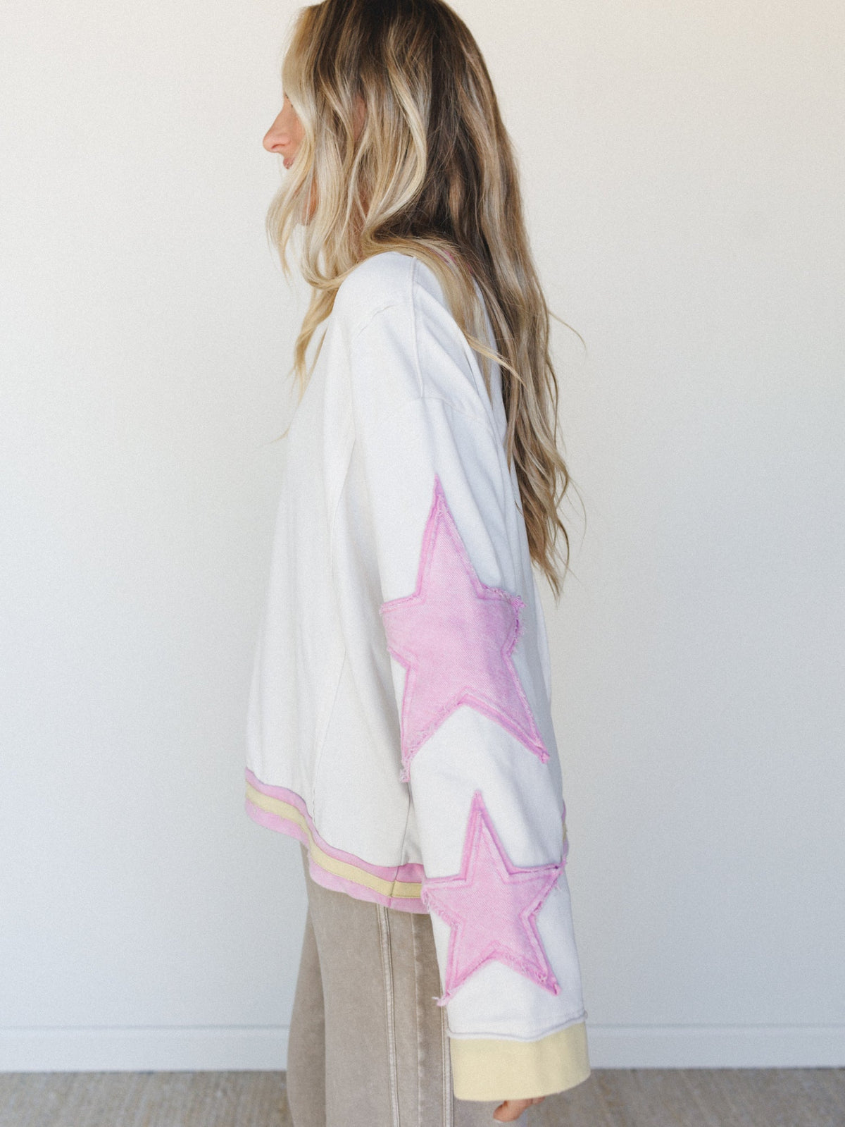 Sky of Stars Long Sleeve Top - Ecru Pink