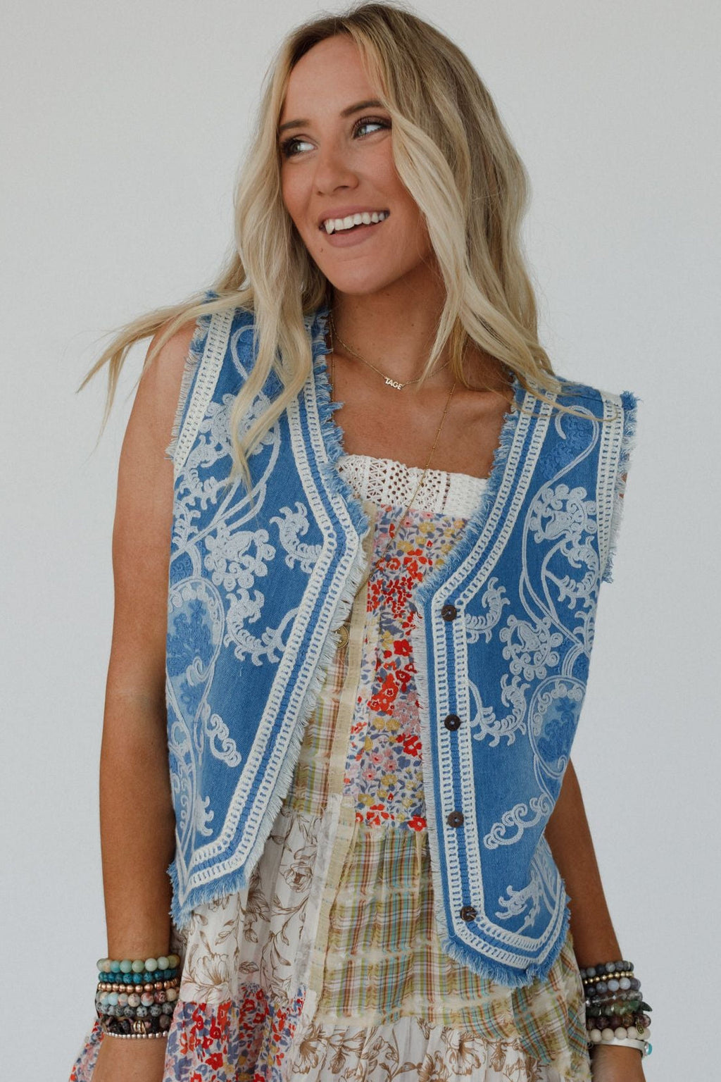 Bombshell Embroidered Vest - Indigo