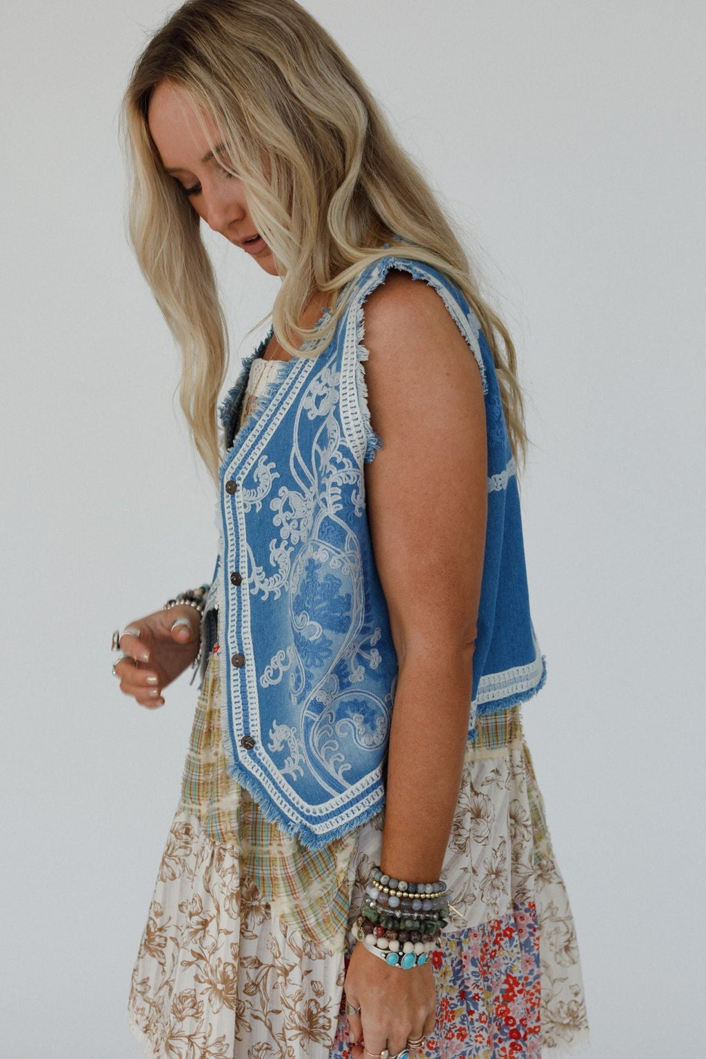 Bombshell Embroidered Vest - Indigo