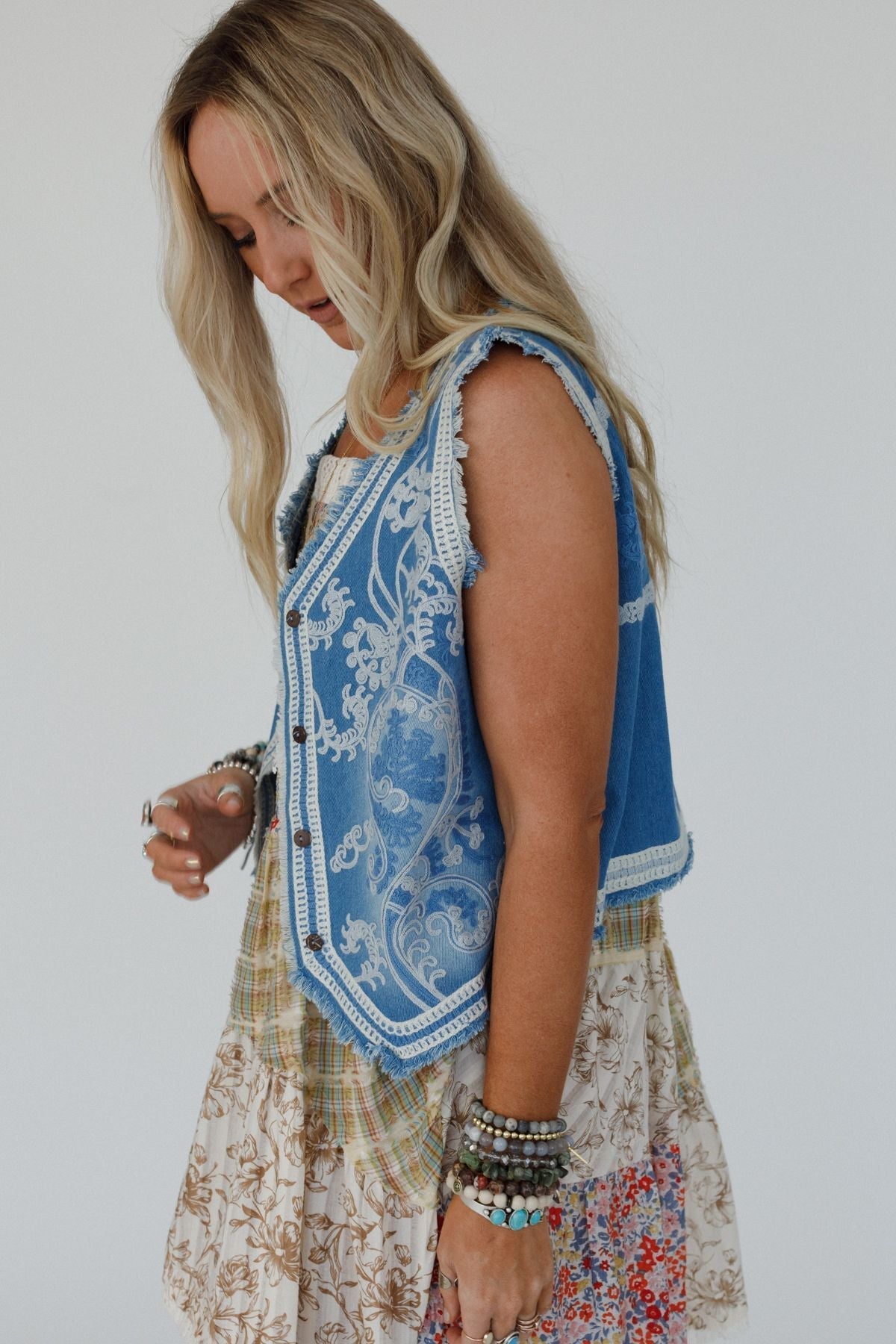 Bombshell Embroidered Vest - Indigo