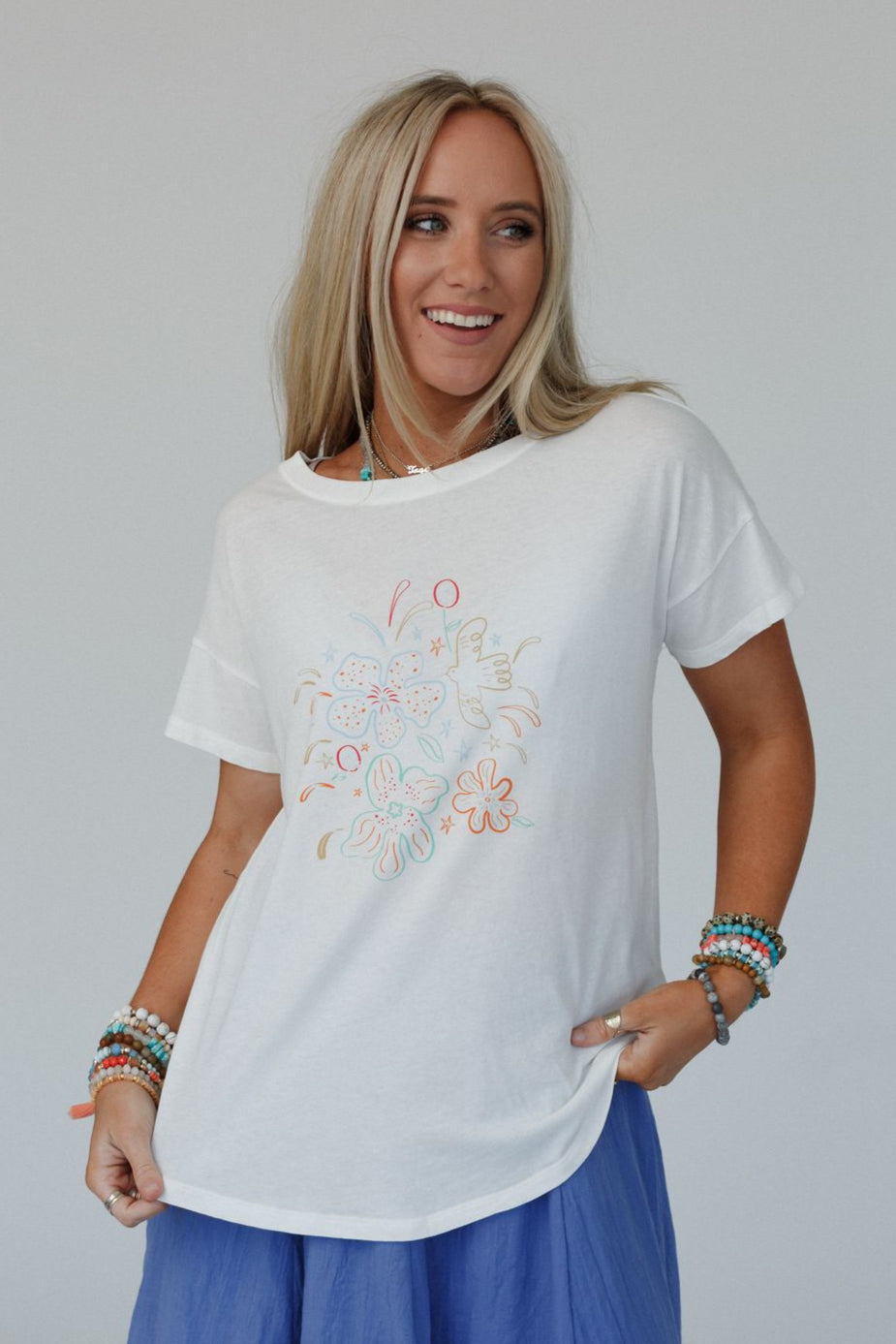 Floral Fireworks Top - Off White